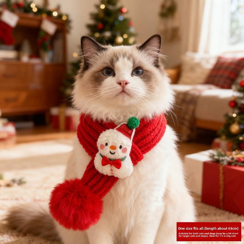 

Рождественский плюшевый шарф для кошки, Милая собака, Лось, Аксессуары для питомцев, Шарф, Красный для маленькой собаки Christmas Snowman
