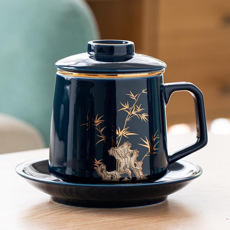 Jilan Ceramic Office Tea Brewing Cup with Lid - Customizable Business Gift