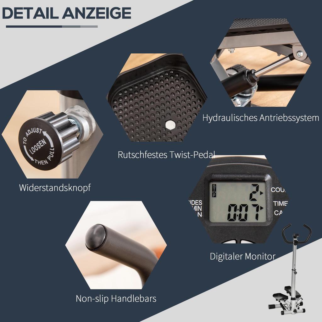 HOMCOM Home Training Stepper with LCD Display Adjustable Speed