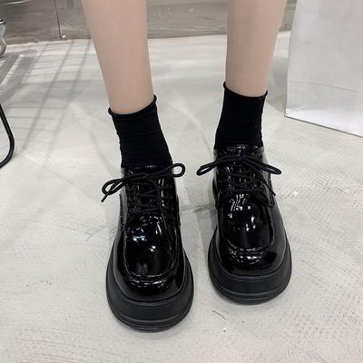 Loafer mit dicker Sohle, Damenschuhe, 2025 Frühling und Herbst neue Schnür-Plateauschuhe, kleine Lederschuhe, Britischer Stil runde Zehen hohe Absätze