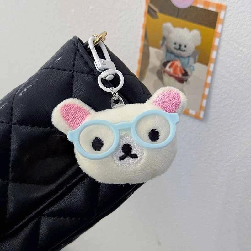Rilakkuma Kawaii Relaxed Bear Ins Cartoon Keychain Kawaii Plush Bear Rabbit Keychain with Glasses Keychain for Backpack