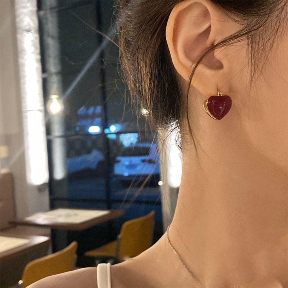 Dripping Oil Zinc Zinc Alloy Korean Style Earrings Women Jewelry Heart Ear Buckle Enamel Stud Earrings