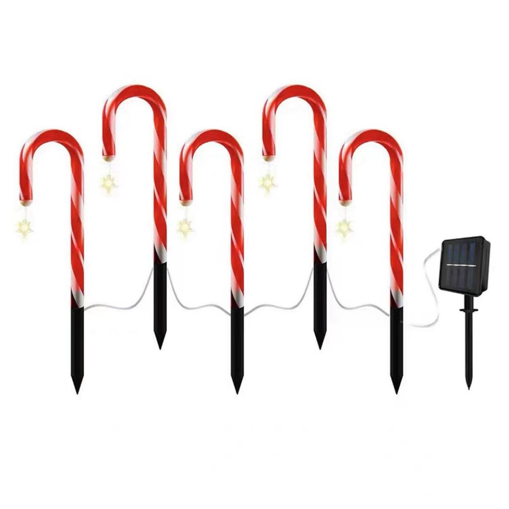 Solar-Powered Christmas Star & Snowflake Ornaments with Candy Cane Light Stakes