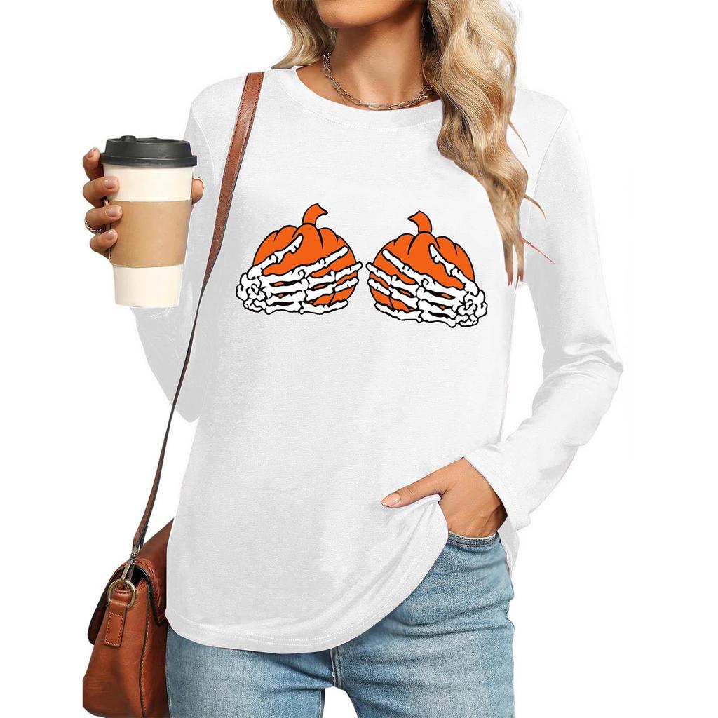 Women's Gothic Halloween Print Long Sleeve Crew Neck Top, 2025 Winter Collection
