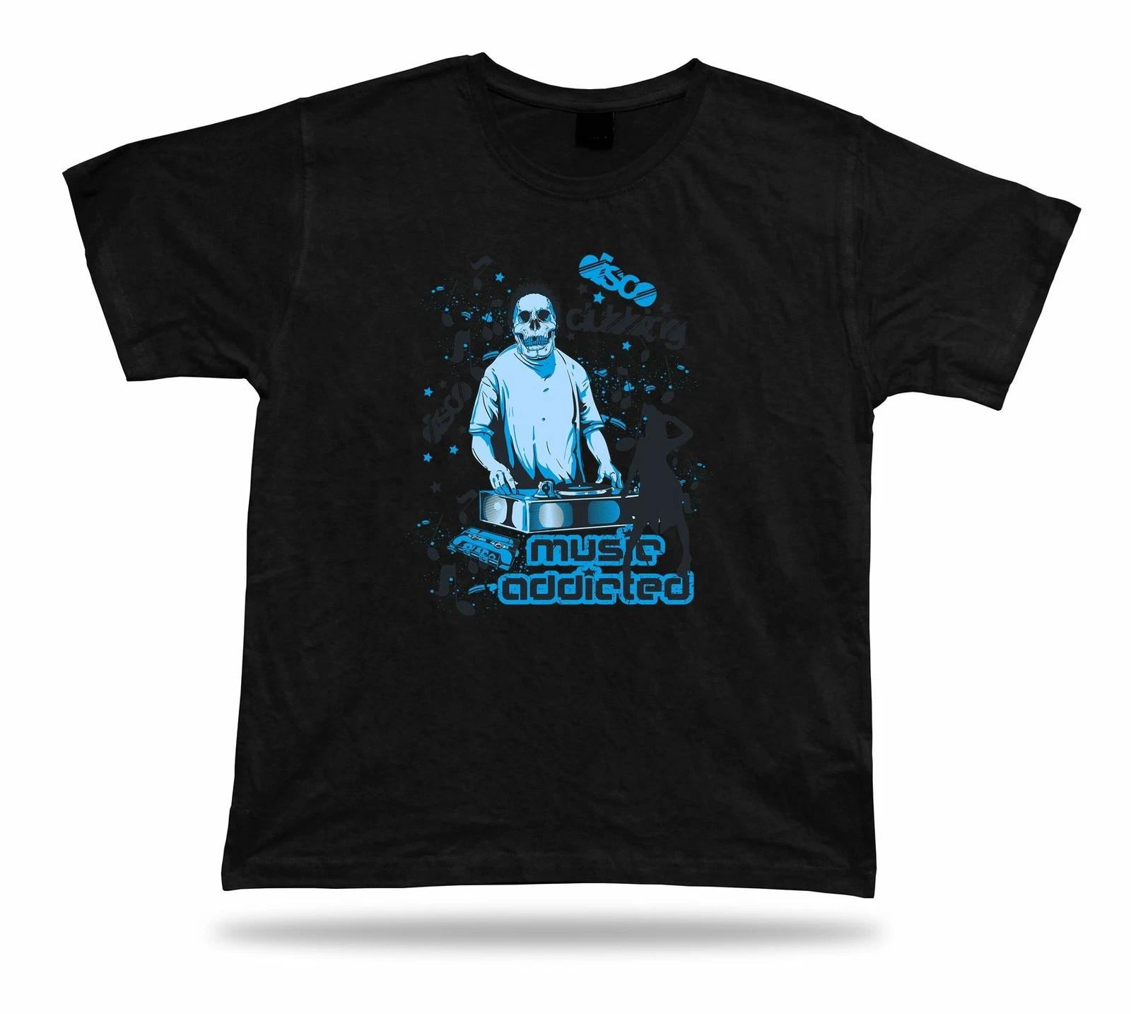 Tshirt Tee Shirt Birthday Gift Idea Music Addicted Disco DJ Base Creepy Skull 2XL