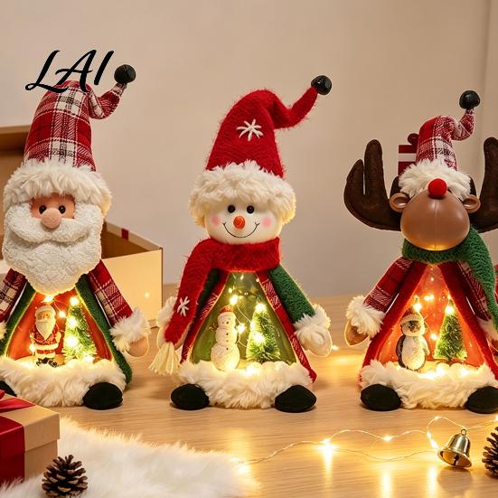 Standing Christmas Character Set Lighted Doll Decoration Cute Plush Santa Claus/Snowman/Reindeer Figurine with Holiday Home Interior Decor
