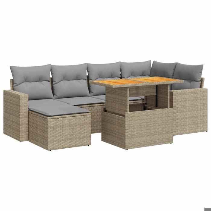 VidaXL Garden Lounge Set with Cushions 7 Pcs Beige Braided Resin 3327062