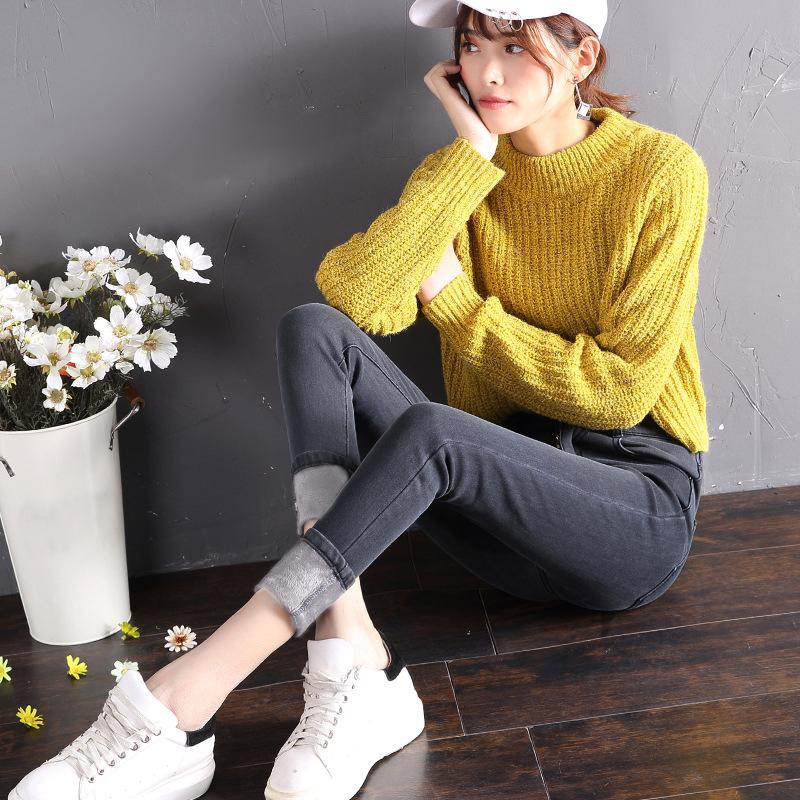 Thickened Fleece Women's Jeans High Waist Slimming Versatile Outerwear Winter Elastic Slim Fit Pants Comfortable Autumn Winter