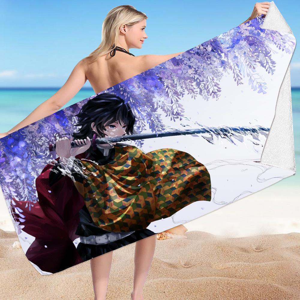 Anime Demon Slayers Beach Towels Ultra-fine Fiber Double-sided Velvet Beach Towels Versatile Bath Square Towel Beach Towel Gift