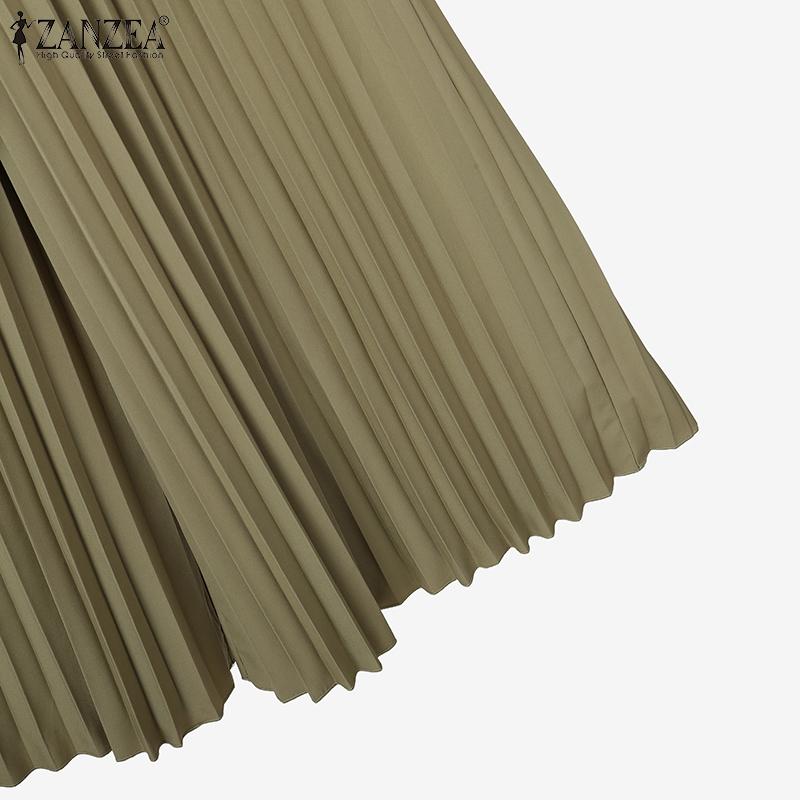 ZANZEA Blusa de Manga Larga para Mujer y Pantalones de Pierna Ancha Conjuntos Casuales de Dos Piezas