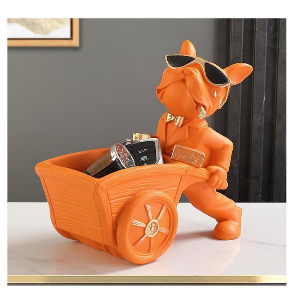 

1 шт. Французский бульдог в стиле бохо в очках, фигурка тачки, полимерная скульптура, настольный декор для дома, гостиной, бара, кафе, праздника, Рождества, оранжевый