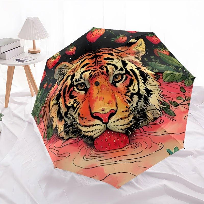 Good Boy Tigers Portable Automatic Umbrella Folding Umbrella With 8 Ribs Foldable Design For Outdoor Daily Use Stylish Accessory Perfect Gift For