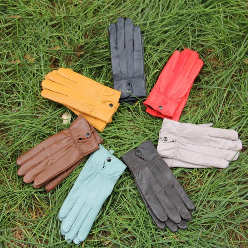 New autumn and winter women's sheepskin gloves colored warm and fleece cold-proof outdoor riding full finger leather gloves winter