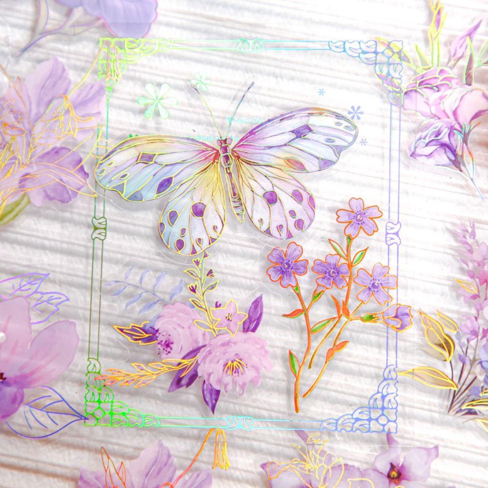 Decorative Butterfly Flower Sticker Handmade Ice Crystal Collage Decals  Hand Account