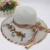 Ribbon Bowknot Decor Flower Stitching Sun Hat Foldable Wide Brim Floppy Straw Hat Costume Accessories