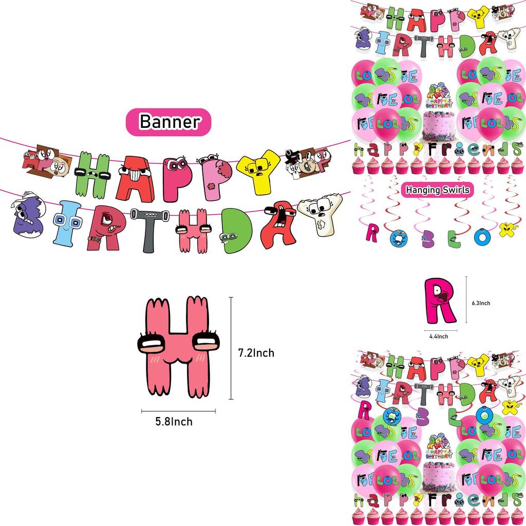 Magical Alphabet Lore Theme Balloon Pull Flag Set Birthday Party Decor Decorations Supplies