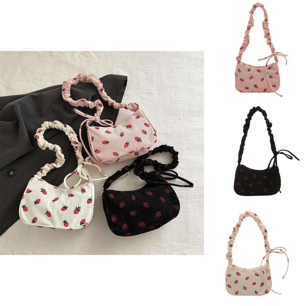 Fashionable Corduroy Crossbody Bag 2024 Summer Trendy Shoulder Bag With Strawberry Pattern