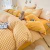 INS Plaid Bedding Set Pink Green Bed Linens Nordic Duvet Cover Pillowcase Queen Size Flat Sheet Adults Kids Bedclothes