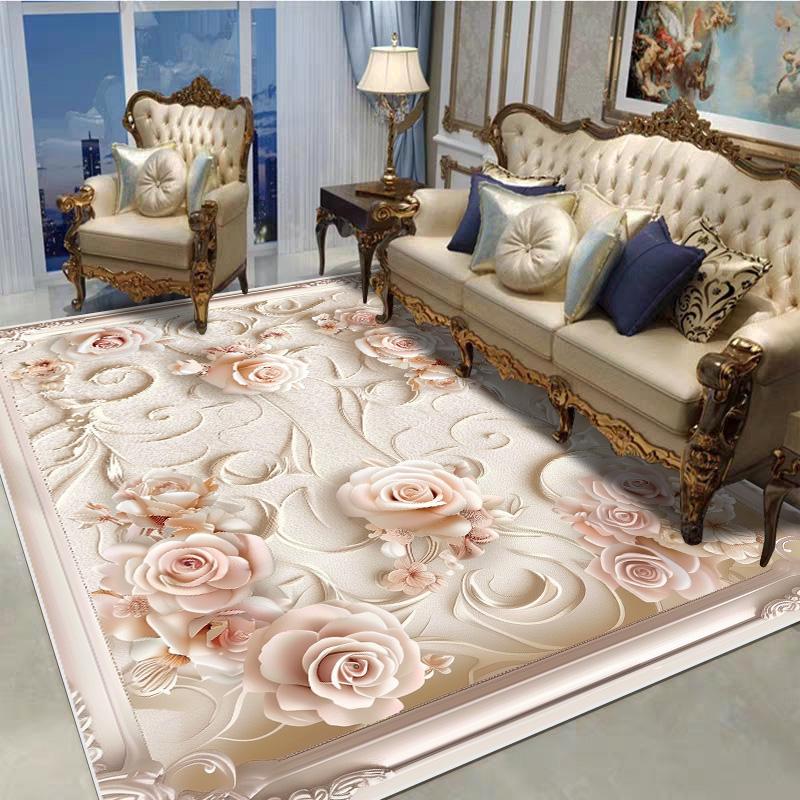 Dekorativní koberec v evropském stylu do obývacího pokoje, květinový vzor, velký rozměr, protiskluzové koberce, rohožka ke vchodovým dveřím, pratelný, přizpůsobitelný