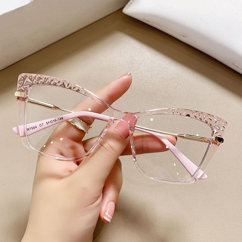 New Fashion Cat Eye Anti Blue Light Glasses Women TR90 Computer Eyeglasses Crystal Cut Frame