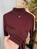 Women's Spring 2026 Red Mid-Sleeve High-Collar Slimming T-shirt – Fashionable Simple Solid Color Top