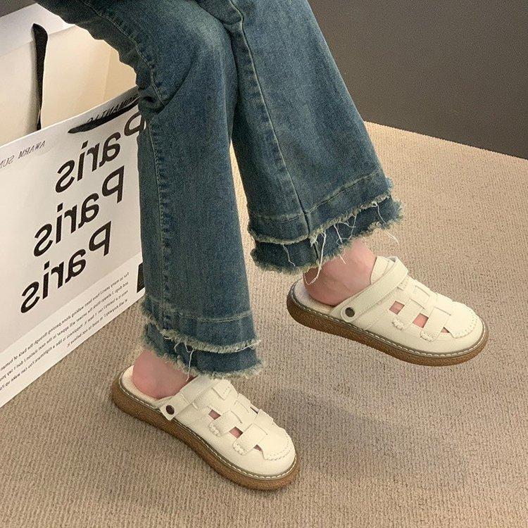 Two Wear Hollowed-out Bag Head Sandals, Summer New Hole-hole Casual Roman Shoes, Thick-soled Half-slippers, Outer Wear