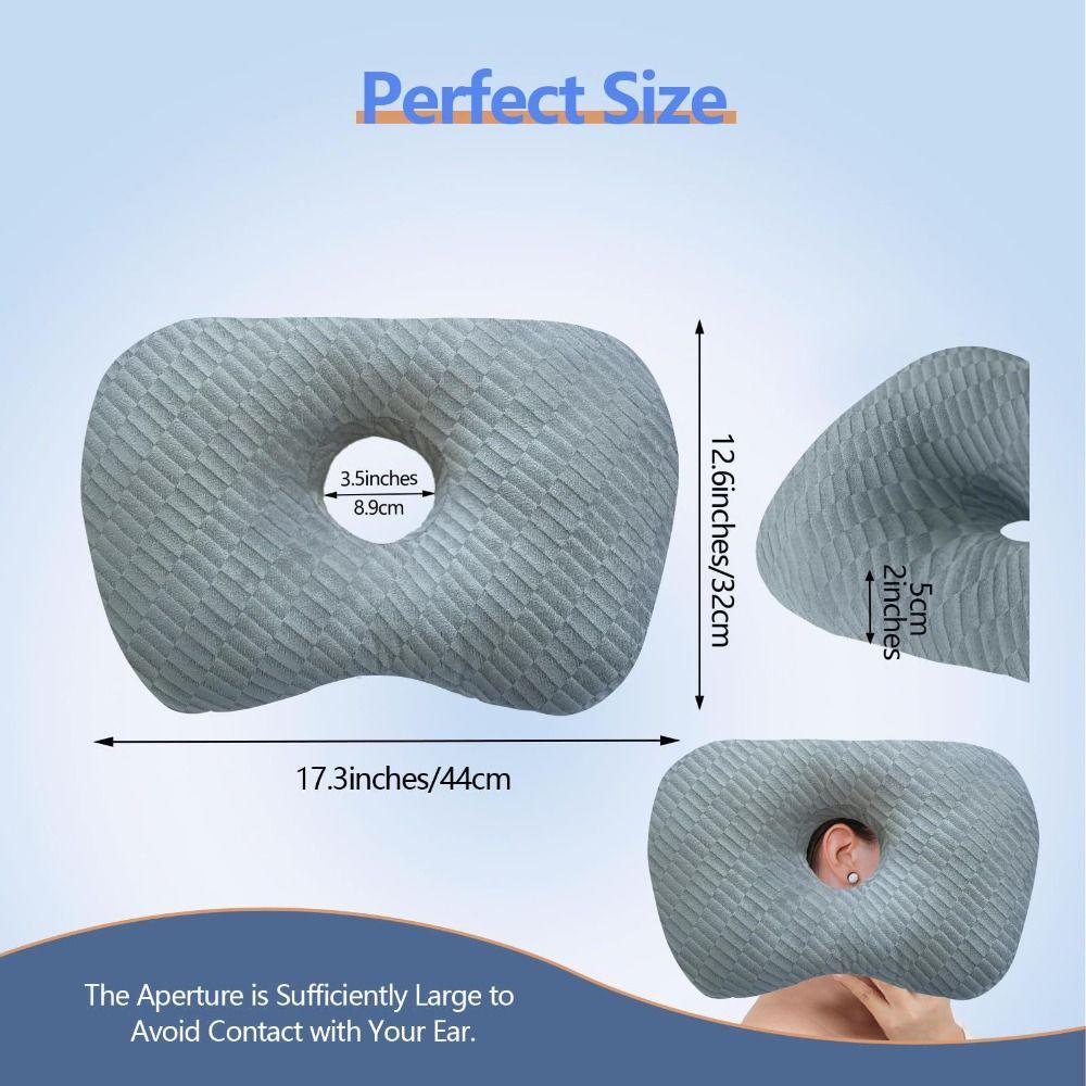 Ergonomic Curved Side Sleeping Pillow Cotton Filling Pillow with Ear Hole  for Ear Pain Relief