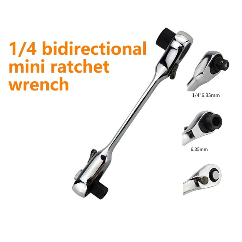 1/4Inch Mini Ratchet Wrench 72 Tooth With Double Drive Heads For Tight Space Alloy Steel Construction 99mm