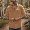 Men's Casual Workwear Denim Shirt Solid Color Washed Button Up Long Sleeve Shirt with Dual Chest Pockets