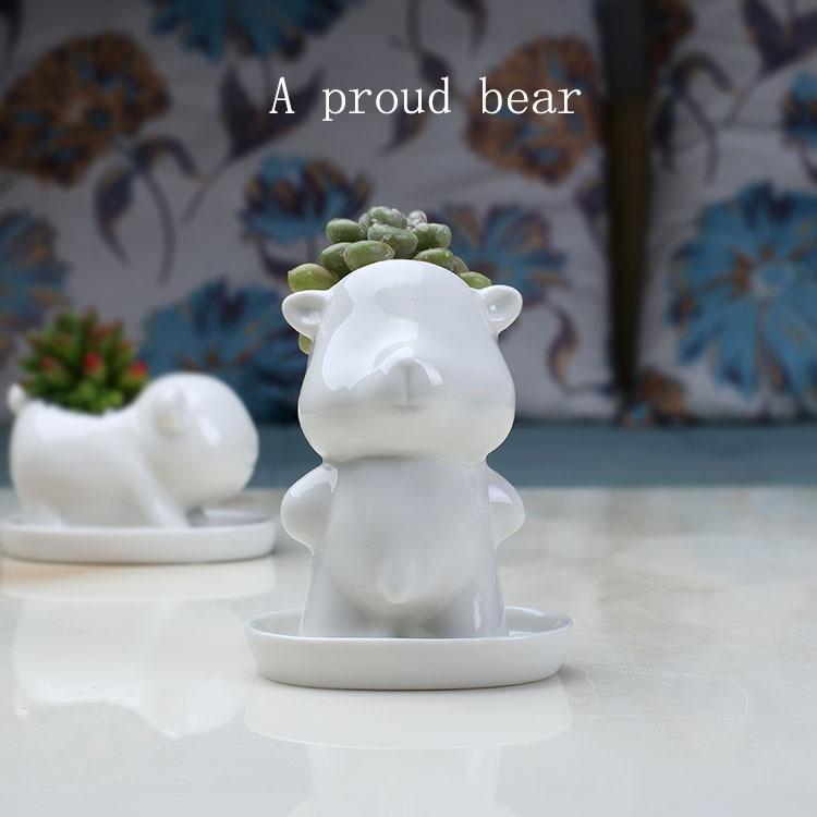 European Creative Ceramic Succulent Flower Pot Office Desktop Mengmeng Cartoon Bear Flower Pot Flower Device as pictured