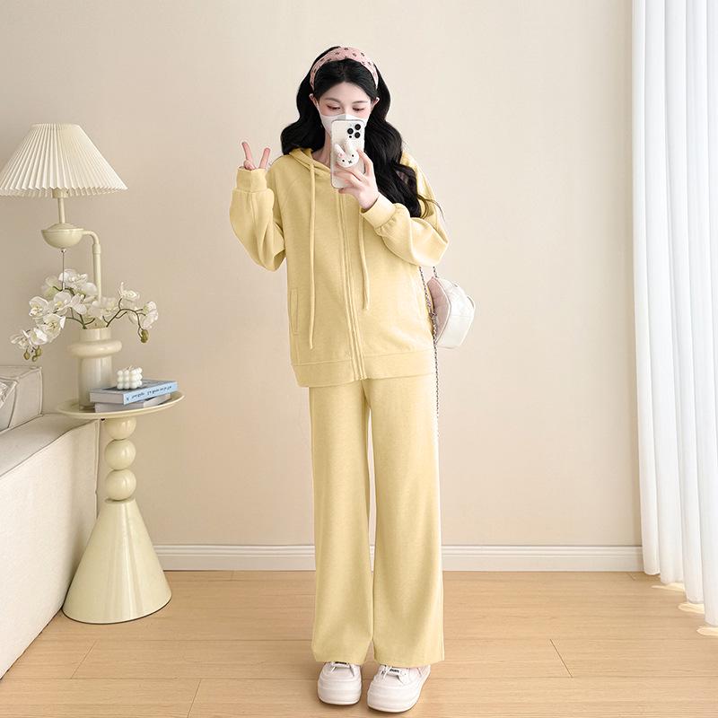 2025 New Autumn/Winter Maternity Hooded Knit Sweatshirt & Casual Pants Set - Loose Fit