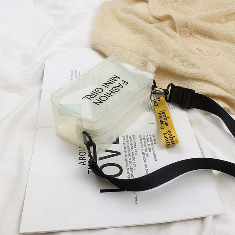 Transparent Laser Crossbody Bag Women Candy Color Letter Fashion Shoulder Messenger Bag PVC Jelly Bag Small Tote Bag белый