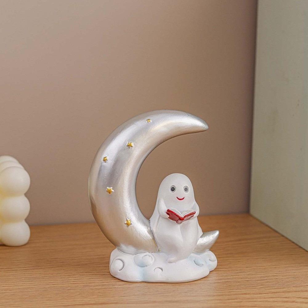Compact Size Ghost Moon Table Decor Smooth Finish Halloween Resin Ornament Festival Gift