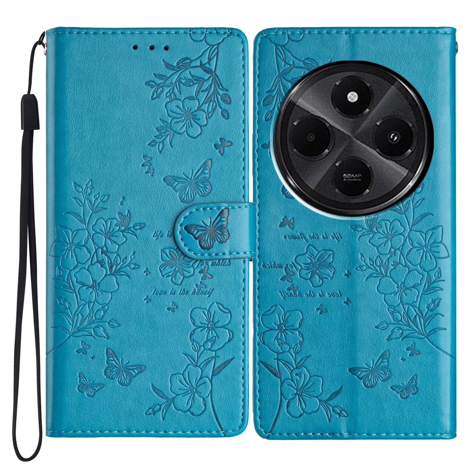 

For Xiaomi Redmi A4 5G Wallet Phone Case Butterfly Floral Imprint Leather Flip Cover Blue
