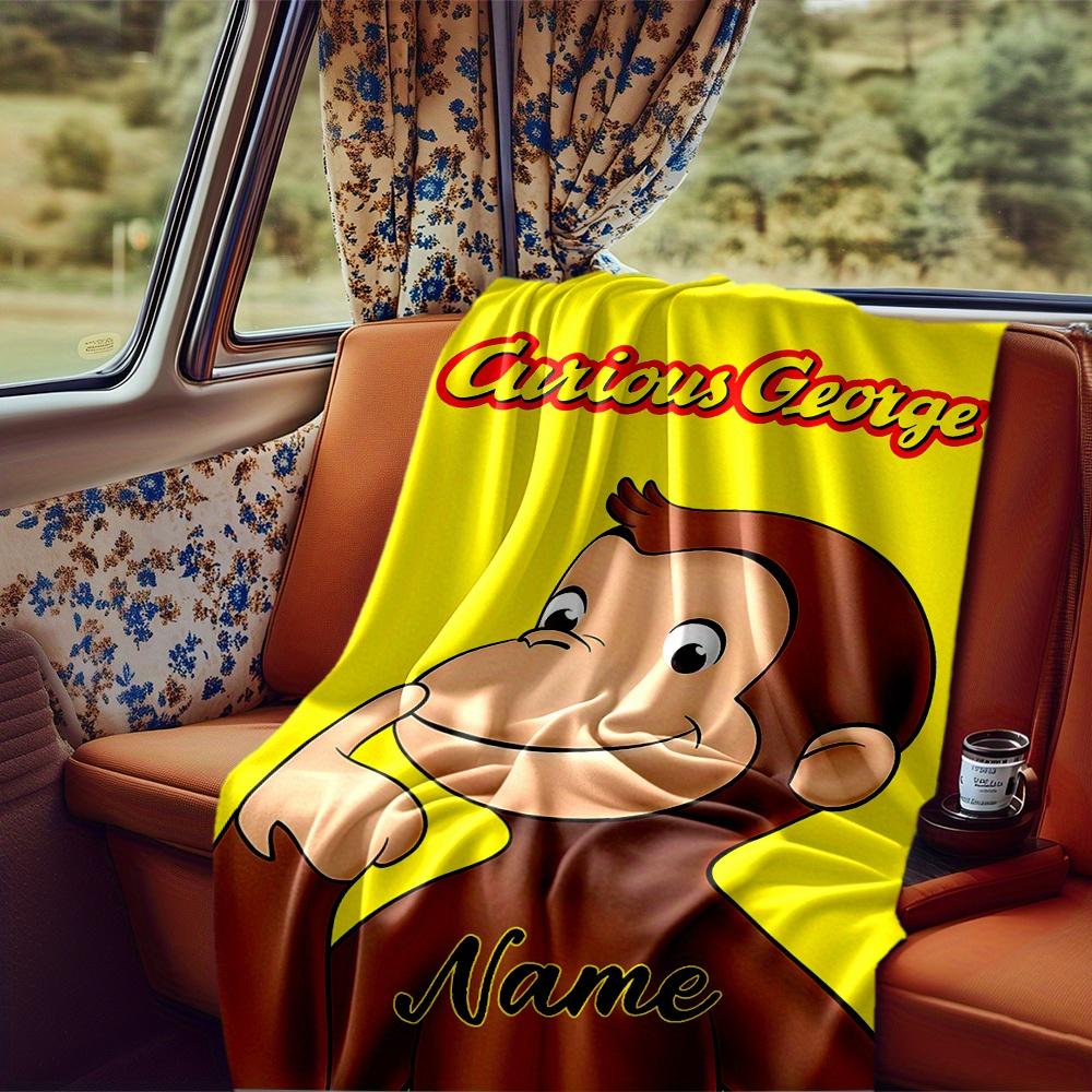 Curious George Monkey Yellow Background Blanket Personalized Name Soft Comfortable Stylish Blanket Car Blanket Perfect For Travel Camping Outdoor Home