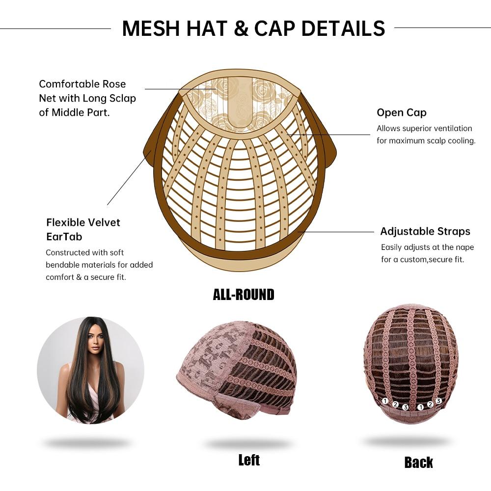 ALAN EATON Long Straight Black Brown Synthetic Wigs Highlights Colored Wigs for Black Women Heat Resistant Hair Middle Parting