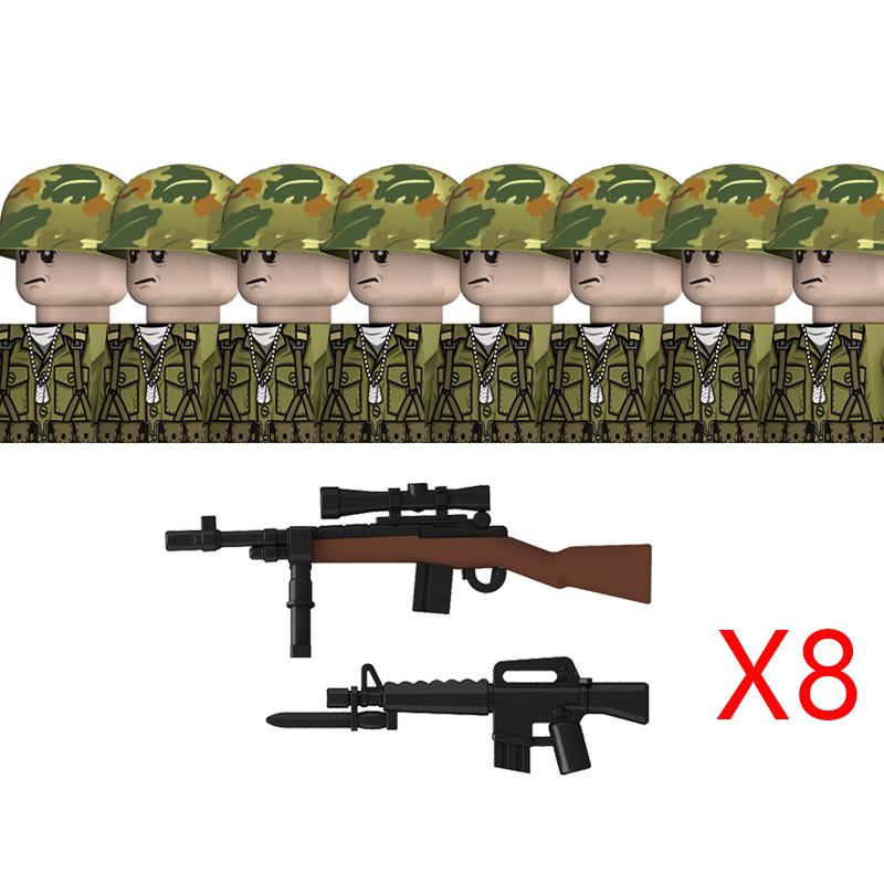 Non-Toxic Moc Ww2 The Vietnam War Military Soldeirs Building Blocks Vietnamese American Army Infantry Helmets Weapons Bricks Toys Children