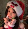 Fashion Red Sweet Cherry Bow Plush Santa Hat Women Warm Windproof Ear Protection Festive Party Supplies New Year Christmas Gifts