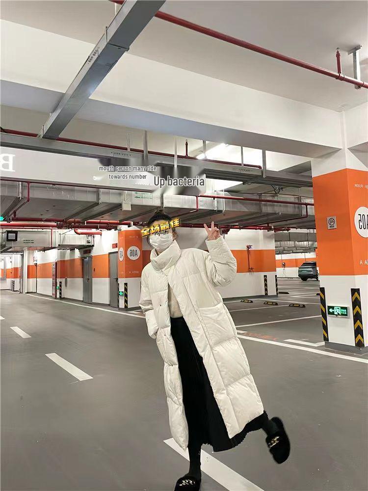 2025 Women's Korean Style Mid-Length Down Jacket - Thickened Stand-Up Collar White Duck Down Winter Coat