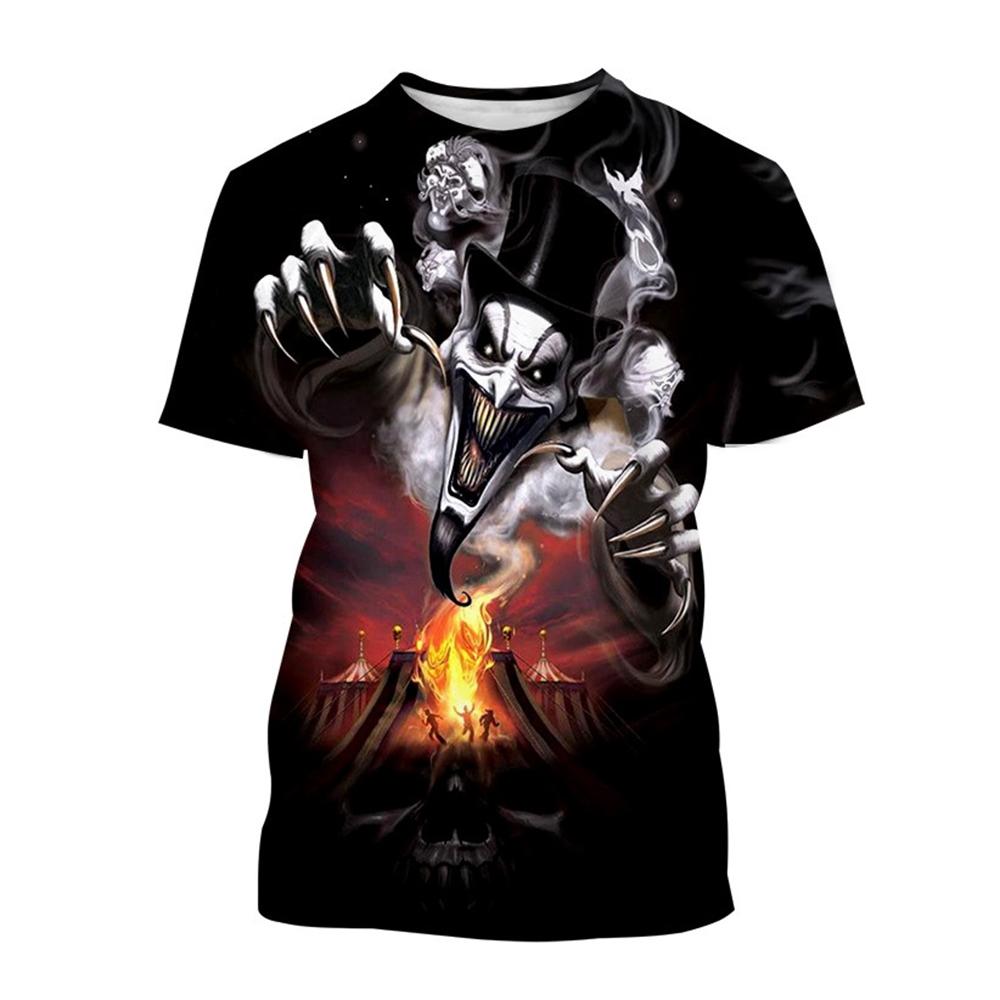 Summer hot selling fashion crazy clown 3D printed T-shirt casual rock hip-hop short sleeved T-shirt