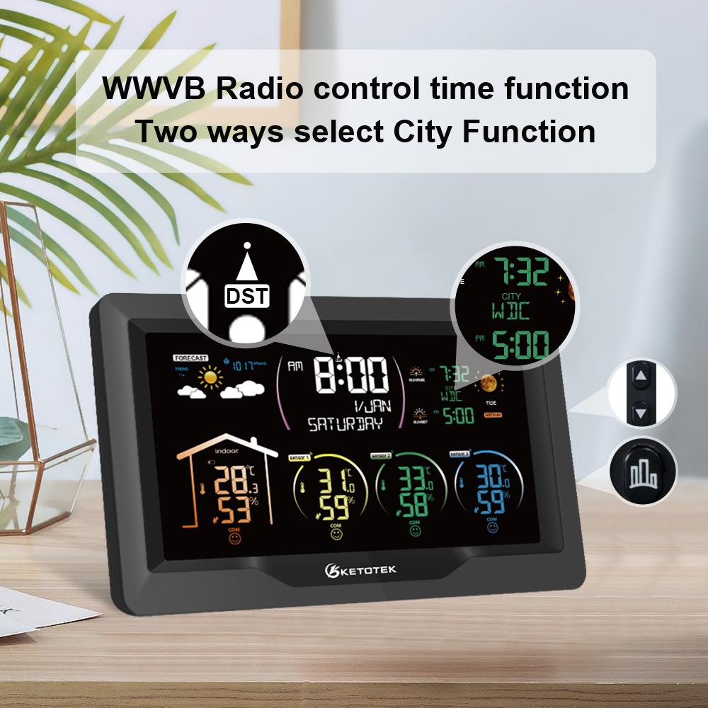 Weather Station Wireless Digital Indoor Outdoor Forecast Hygrometer Humidity Temperature Meter With 3 Sensors