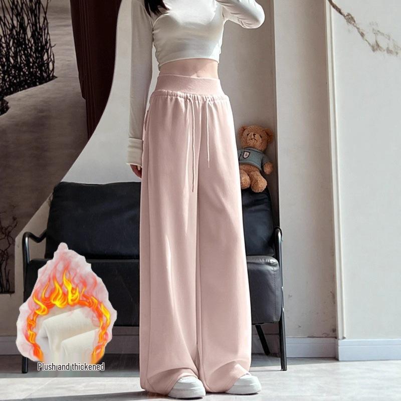 Women's Black High-Waisted Wide-Leg Sweatpants - 2025 Autumn/Winter Casual Slimming Loose Fit