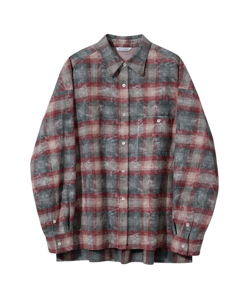 Mimdeowodeulobeu Vintage Washed Flannel Check Shirt_Red