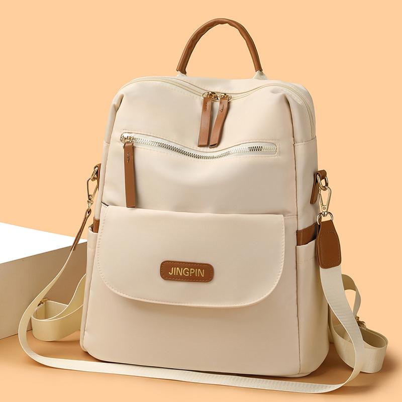 Lightweight Nylon Convertible Backpack with Front Flap Pocket Contrast Trim Dual Zipper Casual Daypack for Women Daily Travel