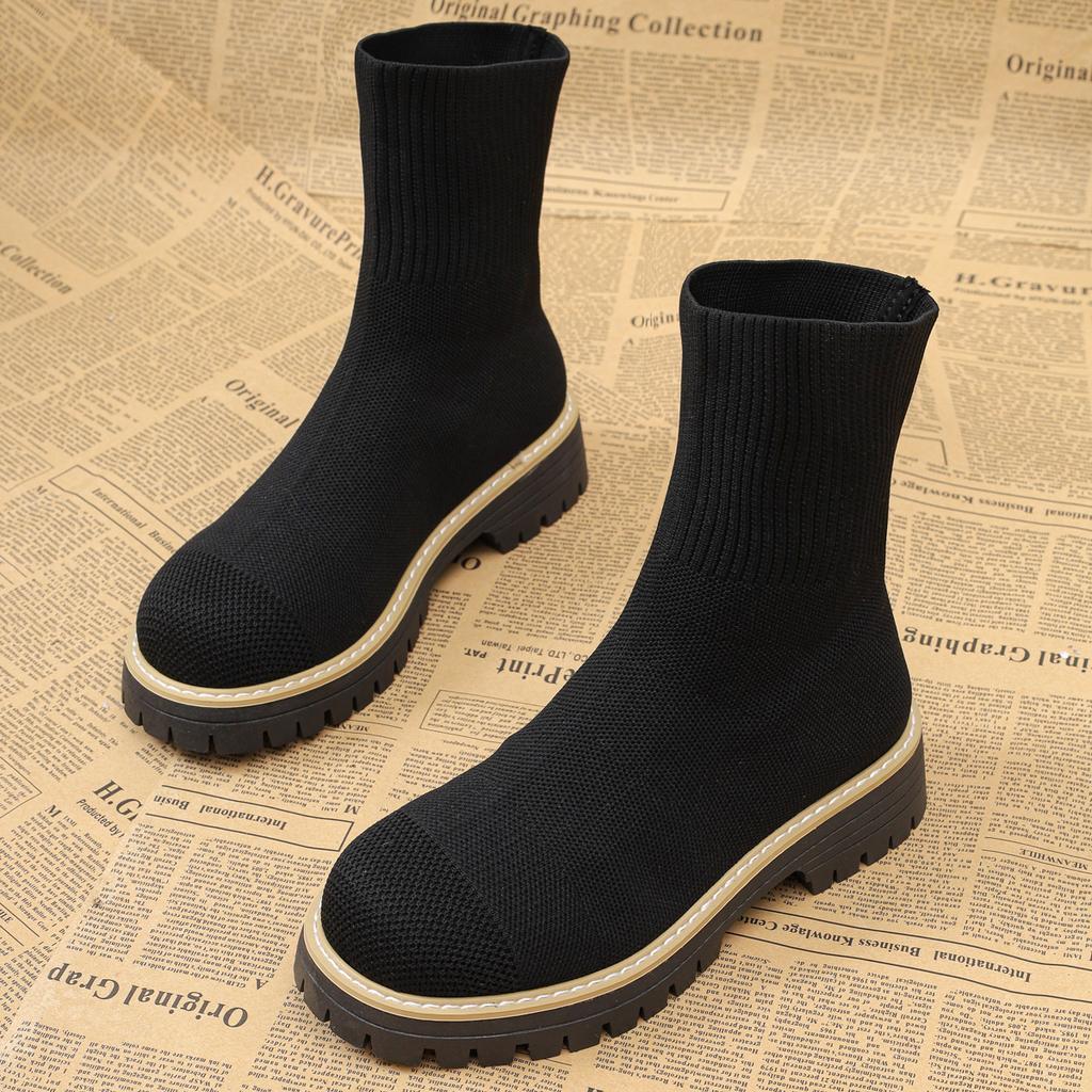 Damenstiefel  Neu  Herbst Winterschuhe Damen Designer Stiefeletten Bequeme Leichte Schuhe Kurze Strick Plateau Stiefel