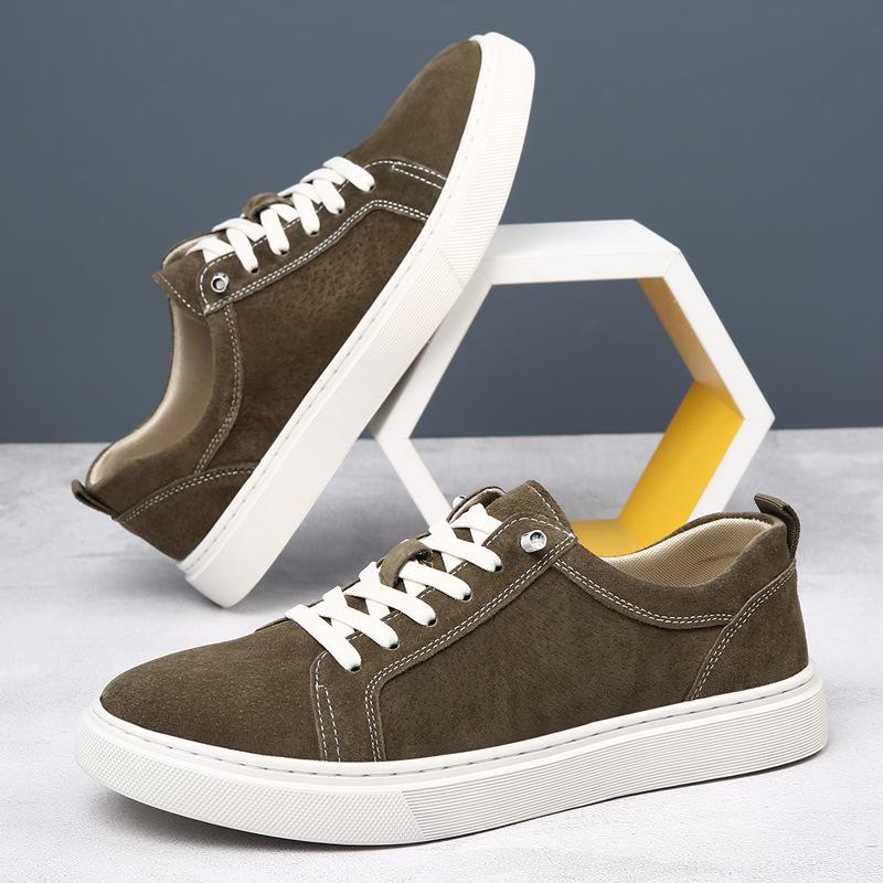 

Versatile little white shoes 2025 spring new first-layer cowhide thick-soled solid-color casual shoes men s Korean fashion board shoes 44 хаки