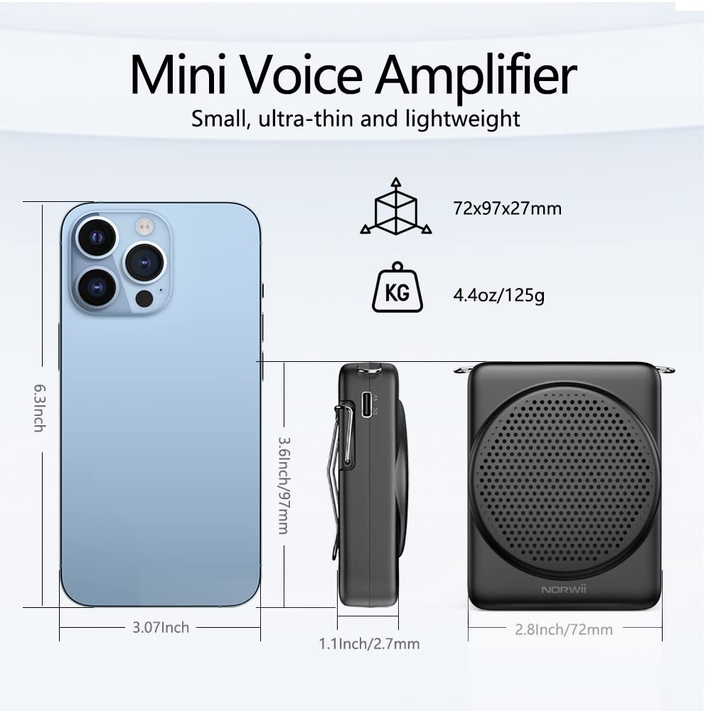 Norwii Mini Voice Amplifier, 3-Hour Quick Charging and 30 Hours of Playback, Portable Voice Amplifier for Teachers, Training, Tour Guides, and More