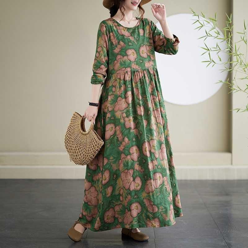 Travel Round Neck Vintage Long Skirt Flesh Covering Dresses