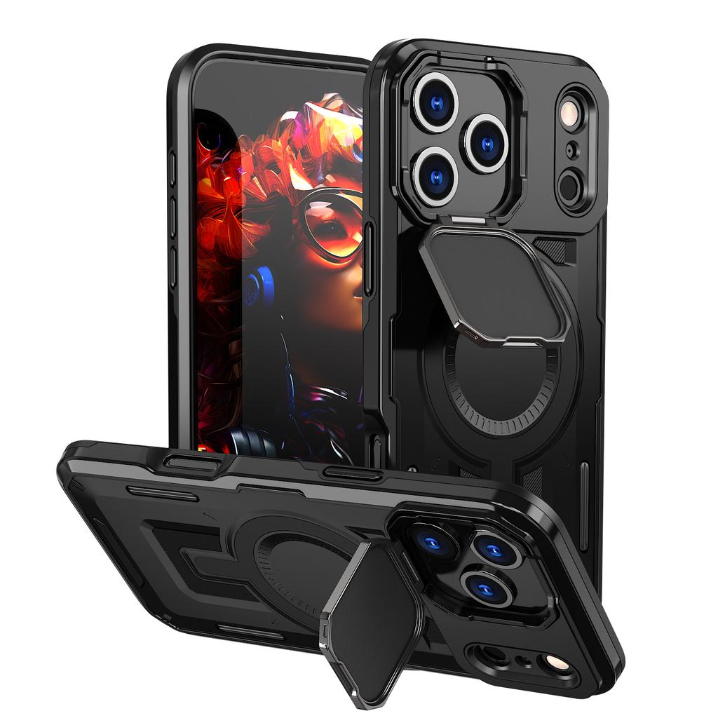 For IPhone 11 12 13 14 15 16 17 Pro Max Air XR 16E 16 Plus Lens Cover Bracket Wireless Charging Magnetic Back Cover Phone Case