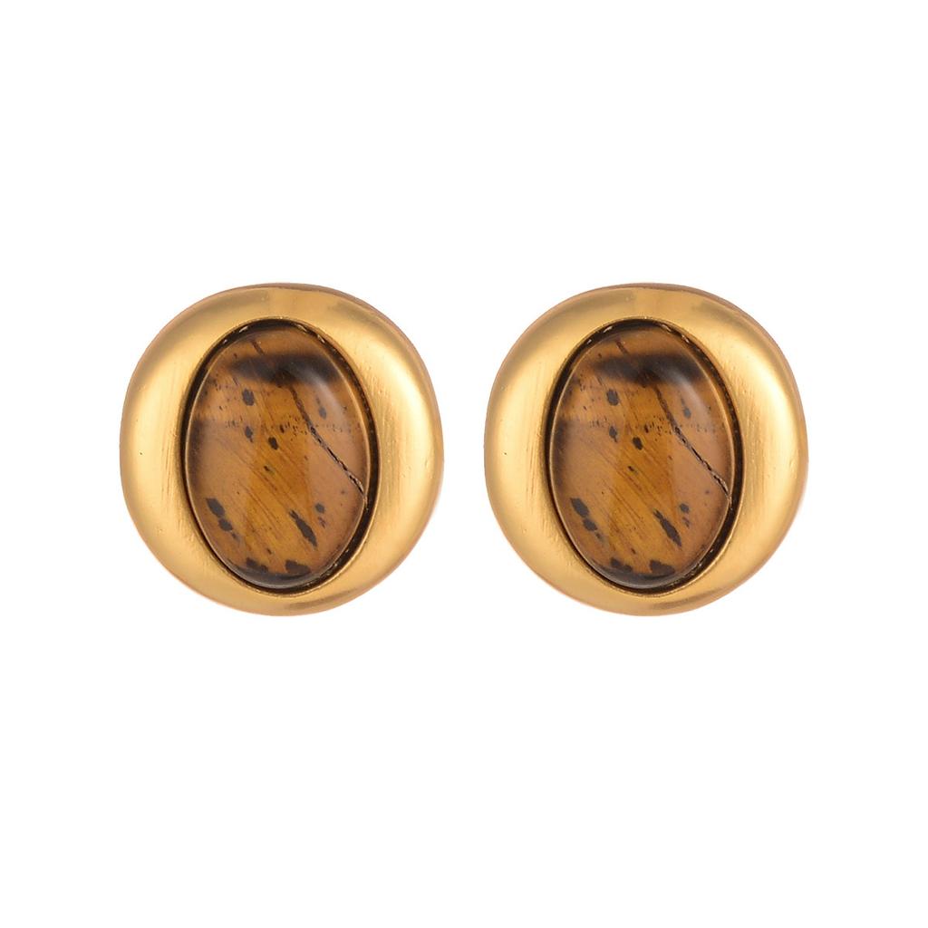 Coffee Earrings New Niche Tiger Eye Series Hong Kong Style Autumn and Winter Earrings Light Luxury Retro Simple Stud Earrings
